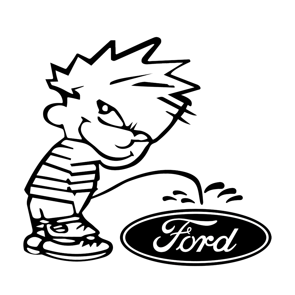 Calvin Peeing on Ford Logo Vinyl Decal Sticker