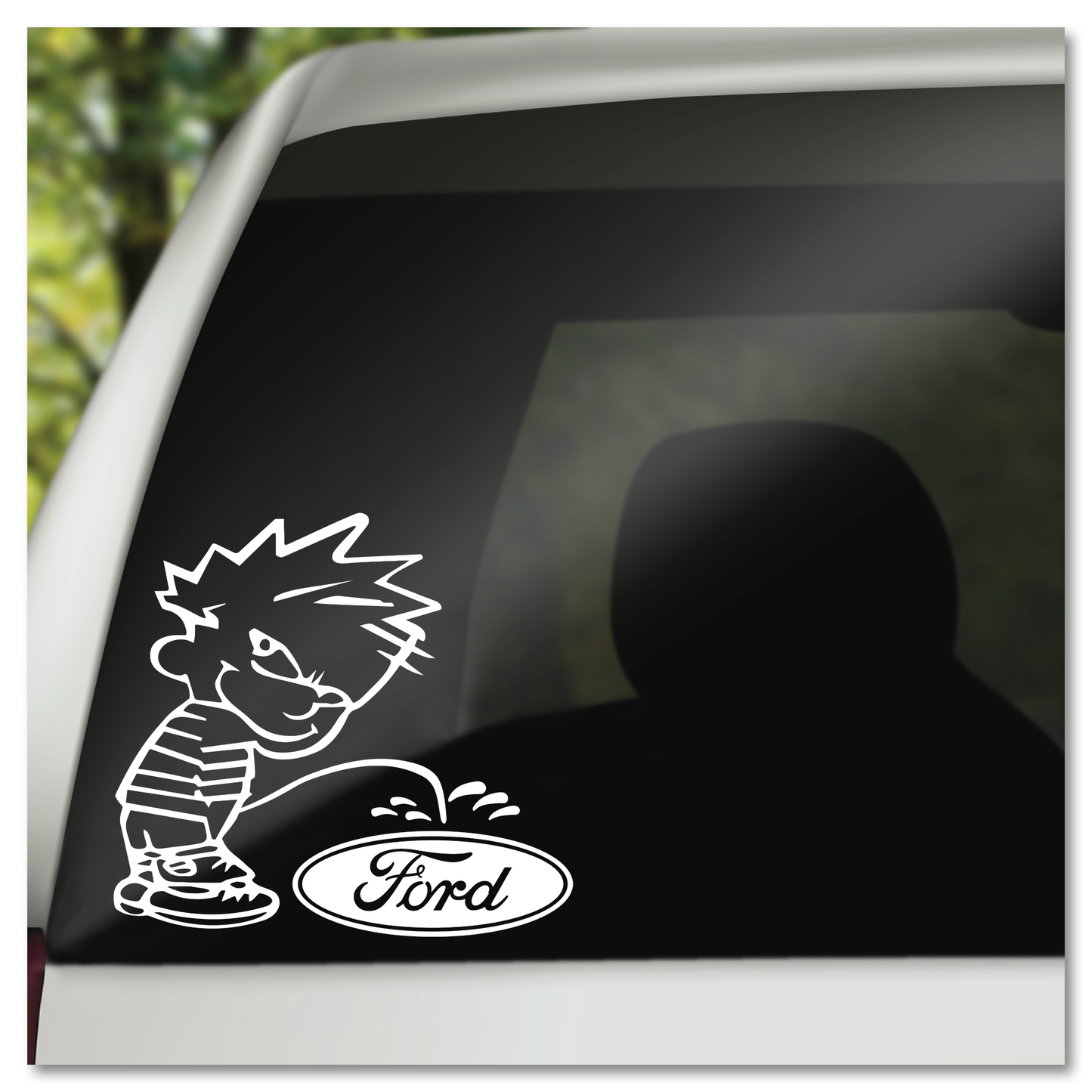 Calvin Peeing on Ford Logo Vinyl Decal Sticker