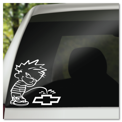 Calvin Peeing on Chevy Bowtie Vinyl Decal Sticker