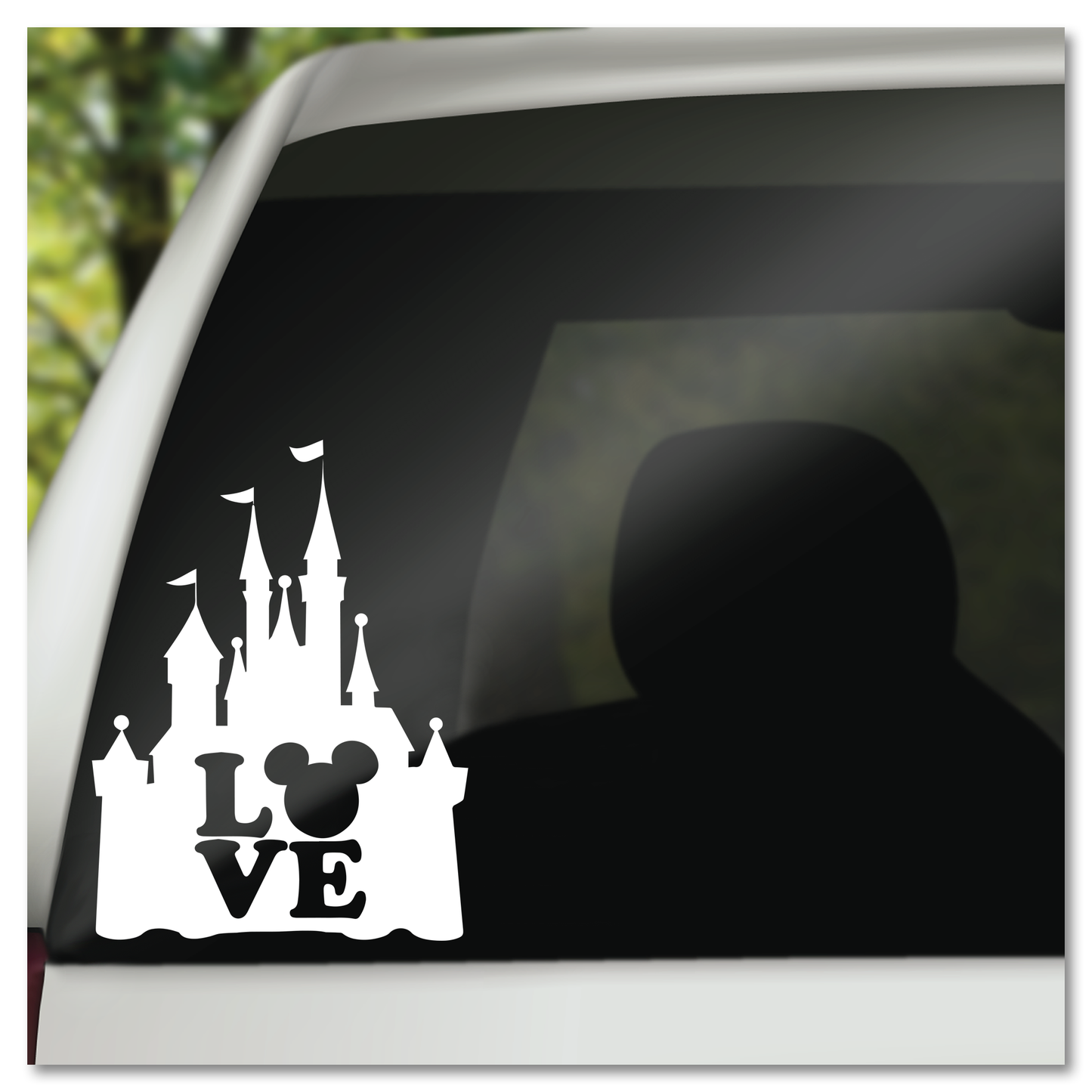 LOVE Hidden Mickey in Disney Castle Vinyl Decal Sticker