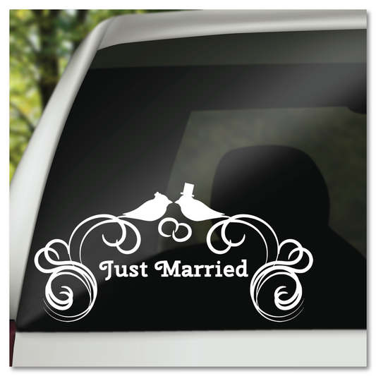Just Married Doves Vinyl Decal Sticker