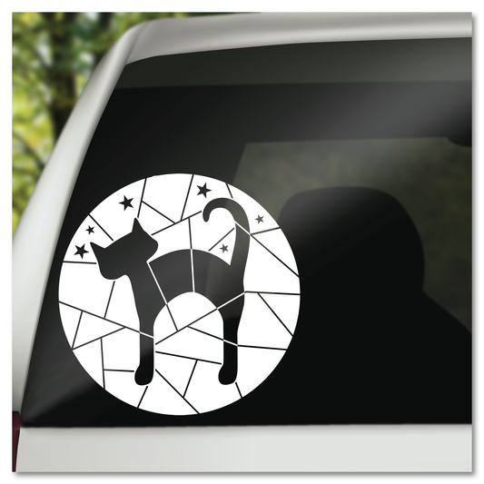 Stained Glass Black Cat Vinyl Decal Sticker