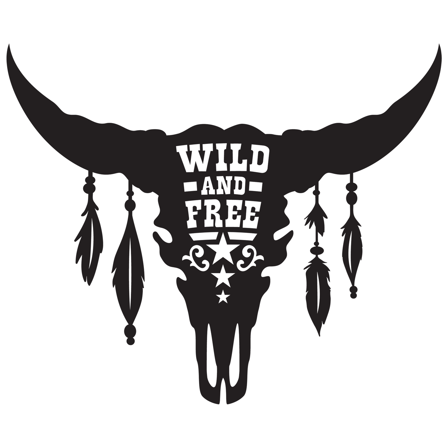 Wild & Free Feathers & Steer Skull Vinyl Decal Sticker